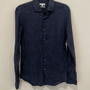 REISS Man’s Ruban Slim Fit Linen Shirt in Navy Sz Xs Quiet Luxury Resortwear